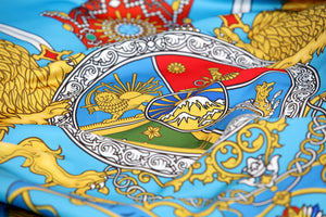 Premium Coat of Arms Flag of Iran with the Emblem of Standard Of Shahanshah - Soft Satin Turquoise Fabric Printed Edition - 3'x5' (90x150cm)