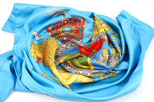 Premium Coat of Arms Flag of Iran with the Emblem of Standard Of Shahanshah - Soft Satin Turquoise Fabric Printed Edition - 3'x5' (90x150cm)